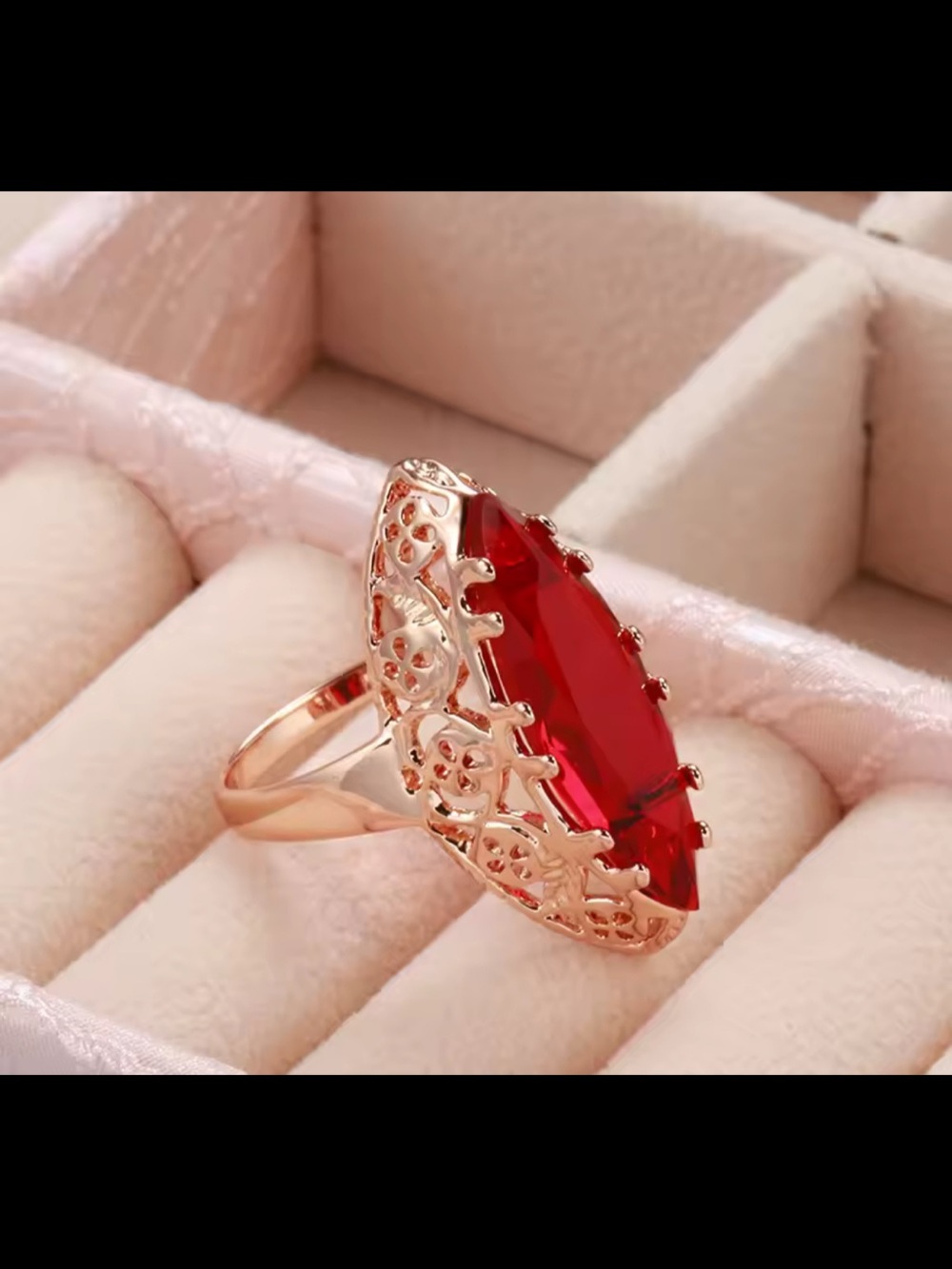 Rose Gold Natural Red Zirconia Ring Size 6